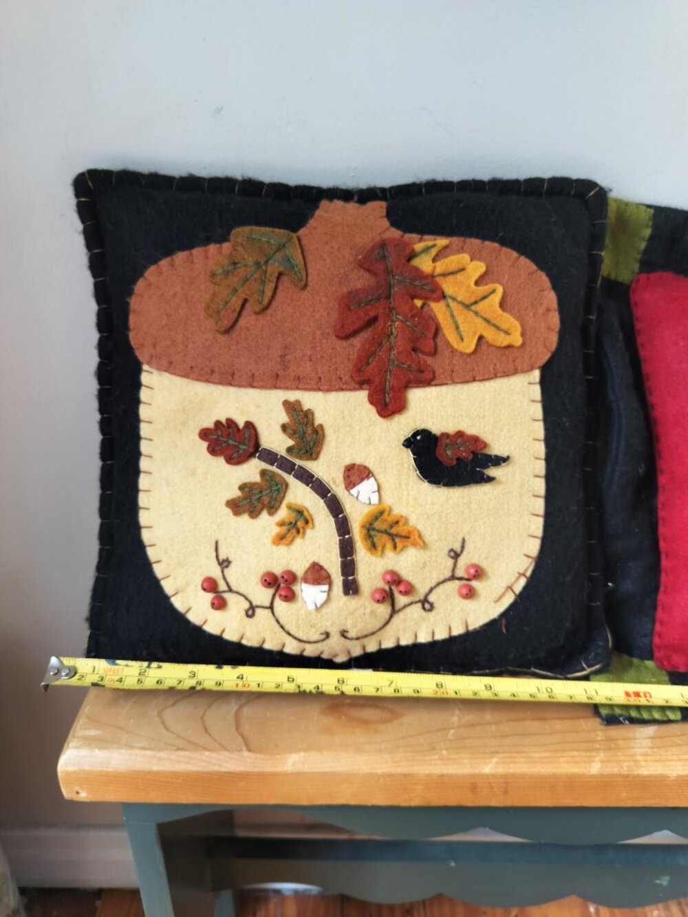Vintage Acorn Autumn Folk Art Pillow